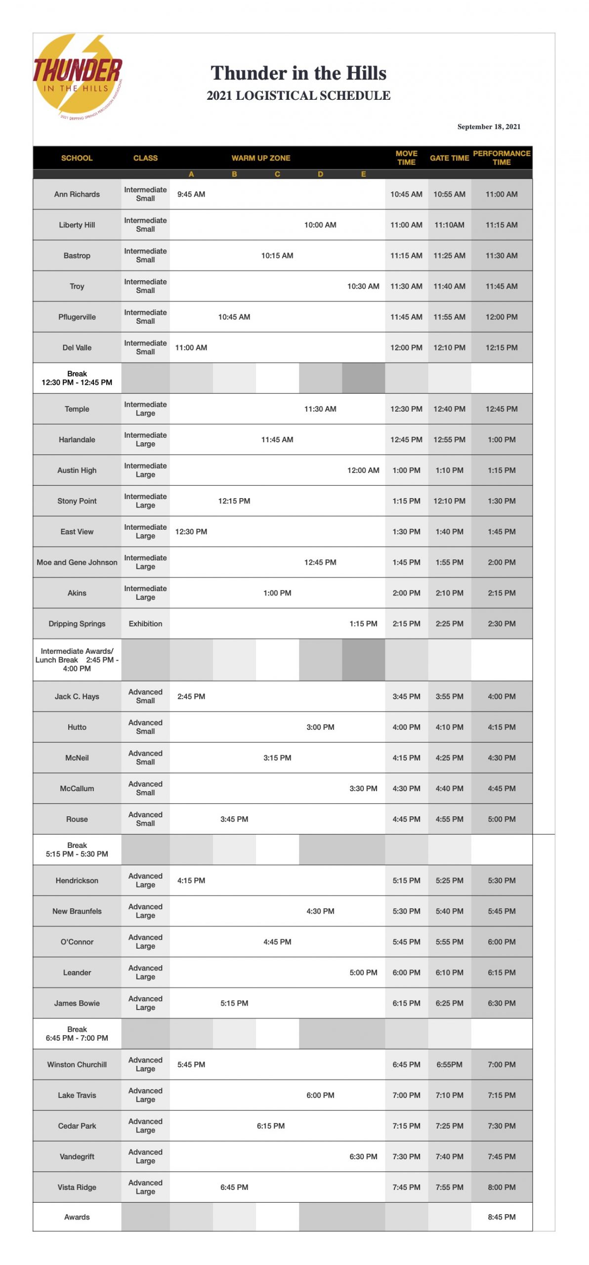 2021 Schedule Thunder in the Hills